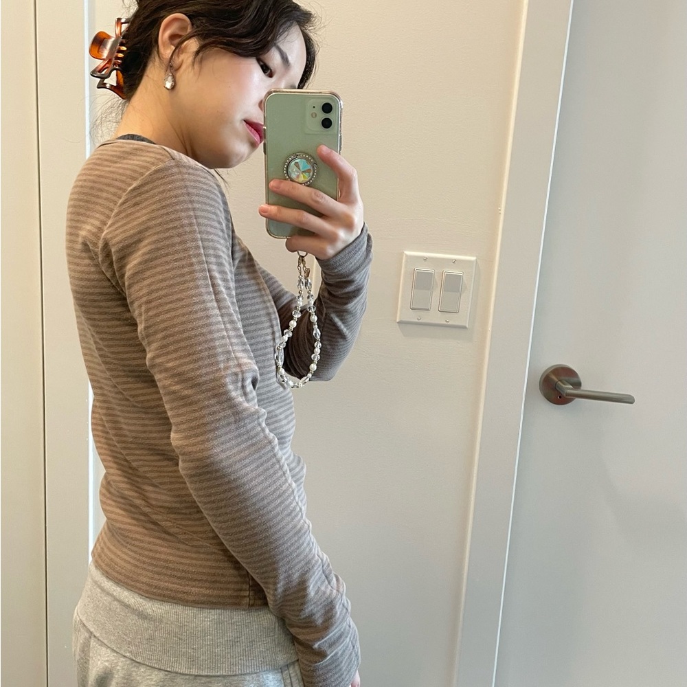 Brandy Melville 100% Cotton Striped Brown Long Sleeve Top